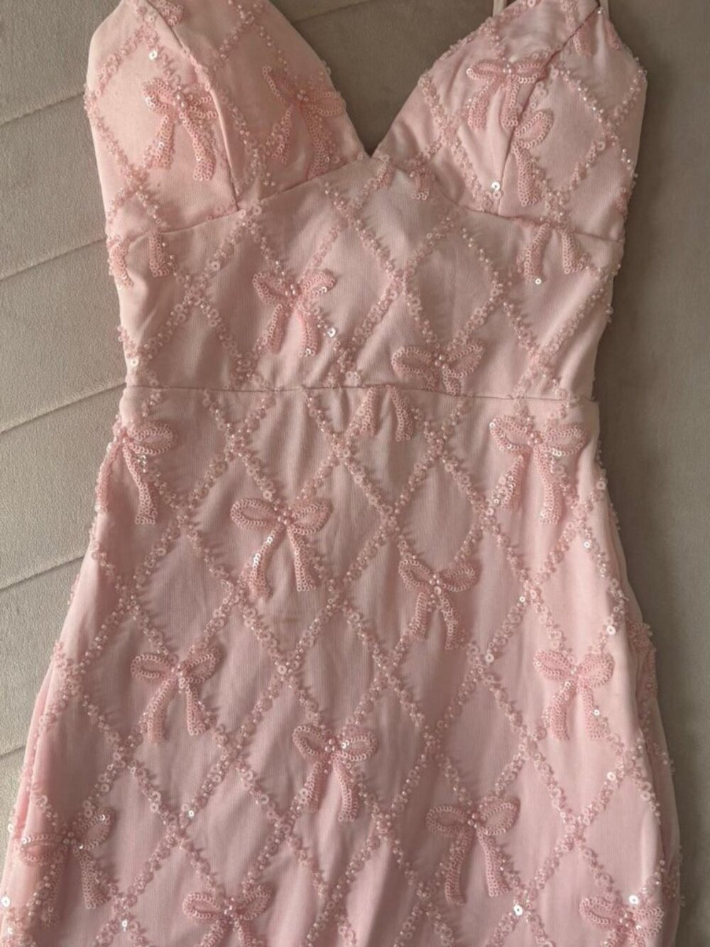 Pink windsor coquette beaded bow prom dress - Picture 5 of 5